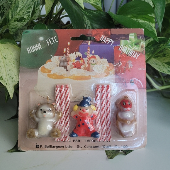 Vintage Birthday Candles with Animal and Clown Figurine Candles and Striped Red - Picture 2 of 5